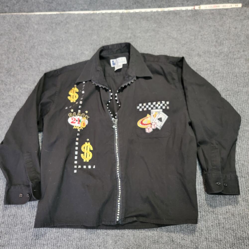 Infinity Fashions Black Zip Front Shirt Jacket XL Casino Embellished
